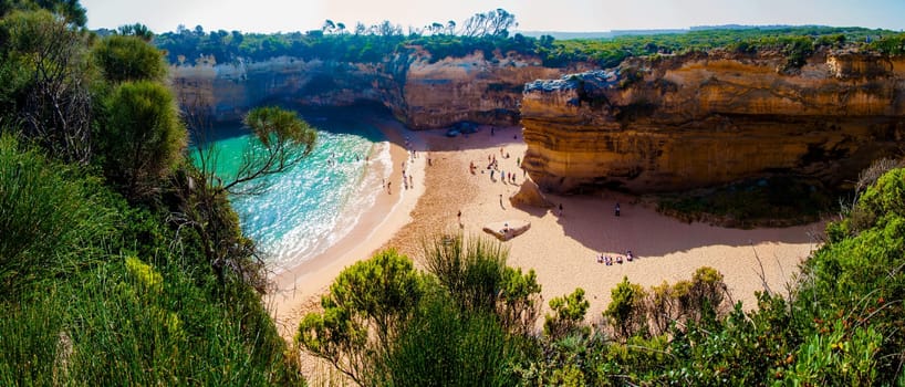 The Twelve Apostles, a famous collection of limestone stacks off the shore of the Port Campbell National Park, by the Great Ocean Road in Victoria, Australia
