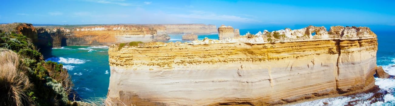 The Twelve Apostles, a famous collection of limestone stacks off the shore of the Port Campbell National Park, by the Great Ocean Road in Victoria, Australia