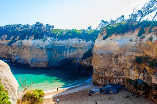 Port Campbell National Park, Victoria state, Australia - February 19, 2015: Tourists visiting the Twelve Apostles, a famous collection of limestone stacks off the shore of the Port Campbell National Park, by the Great Ocean Road in Victoria, Australia