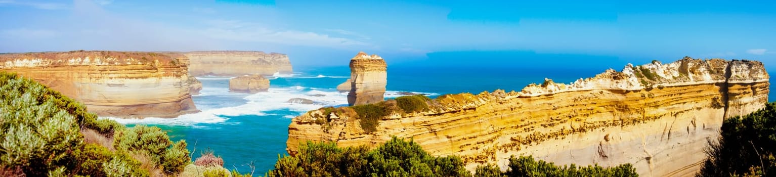 The Twelve Apostles, a famous collection of limestone stacks off the shore of the Port Campbell National Park, by the Great Ocean Road in Victoria, Australia
