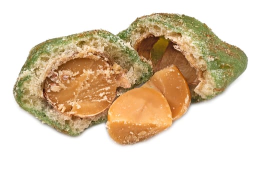 Wasabi Nut, close up of asian snack on white background
