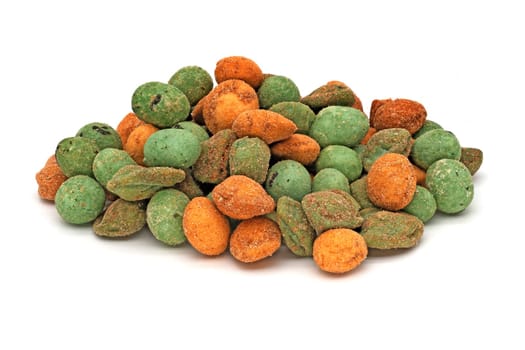 Wasabi Nut, close up of asian snack on white background