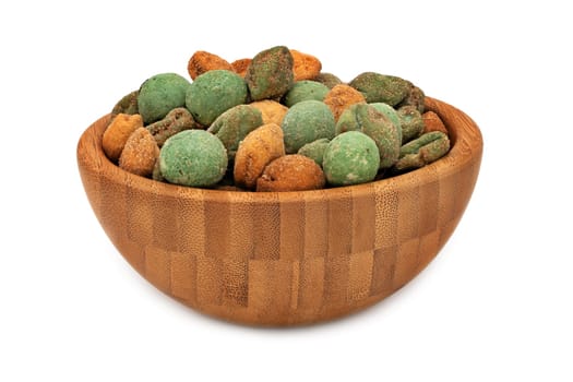 Wasabi Nut, close up of asian snack on white background