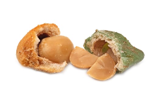 Wasabi Nut, close up of asian snack on white background