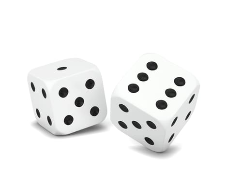 Plastic gaming dice. 3d illustration isolated on white background