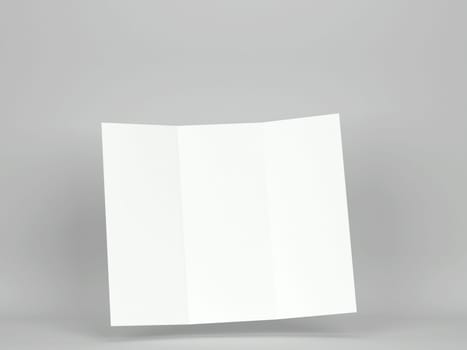 Blank trifold brochure mockup. 3d illustration on gray background