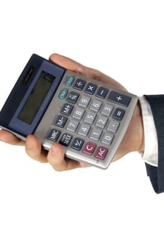 Close-up of a businessman holding a calculator