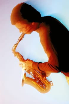 Close-up of a musician playing the saxophone