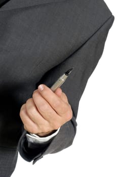 Mid section view of a businessman holding a pen