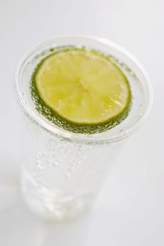 High angle view of a glass of lemonade