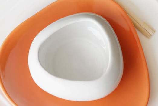 High angle view of a bowl on a plate