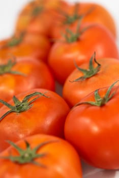 High angle view of an array of tomatoes