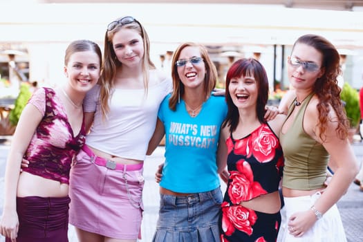 Portrait of a group of young women smiling