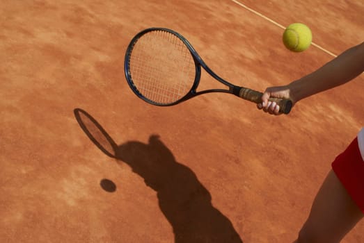 Mid section view of a female tennis player playing