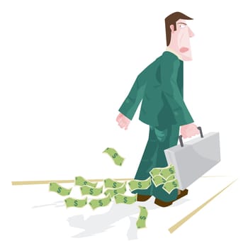 Portrait of a businessman carrying a briefcase of American paper currency