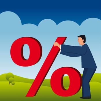 Side profile of a businessman touching a percentage symbol