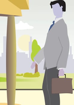 Side profile of a businessman holding a briefcase