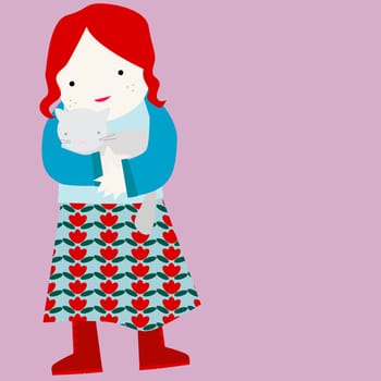 Portrait of a girl carrying a cat