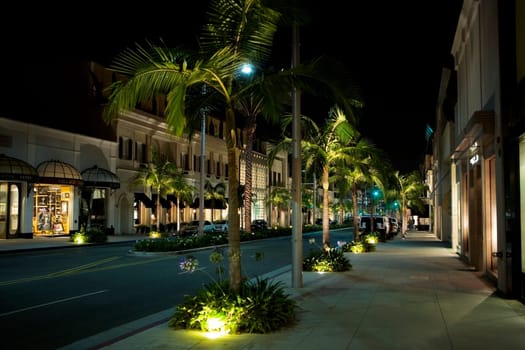 Sidewalk at the Rodeo Drive at night, Los Angeles, California, USA