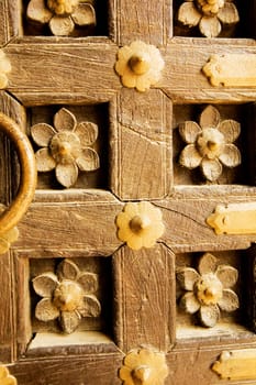 Floral pattern on a wood, Rajmahal, Jaisalmer, Rajasthan, India