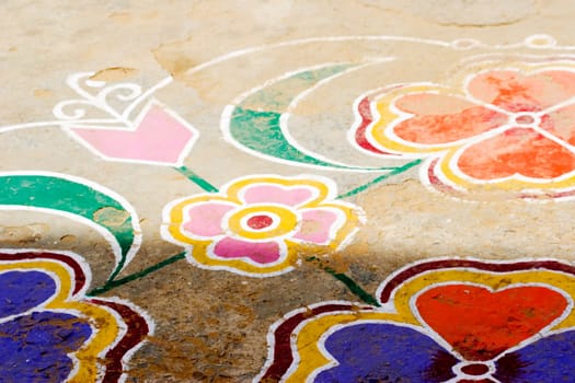 High angle view of a colorful floor design, Pushkar, Rajasthan, India
