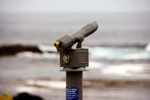Close-up of a telescope on a beach, California, USA