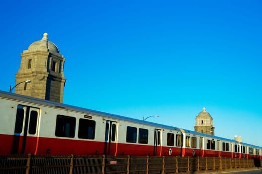 Train on a railroad track, Longfellow Bridge, Boston, Massachusetts, USA