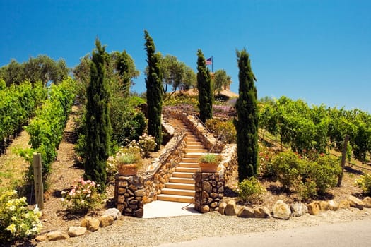 Facade of staircase leading to a winery, Napa Valley, California, USA