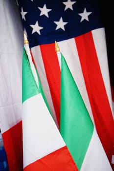 Close-up of American and Italian flags