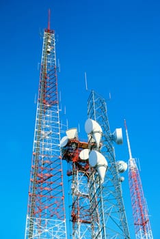 Low angle view of microwave radio towers, Washington DC, USA