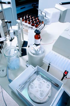 High angle view of a robot arm used to prepare artificial flavor samples