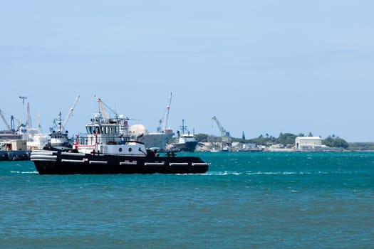 Military ships at a commercial dock, Pearl Harbor, Honolulu, Oahu, Hawaii Islands, USA