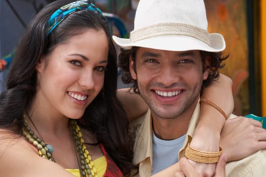 Close-up of a young couple smiling