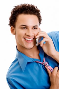 Close-up of a young man talking on a mobile phone