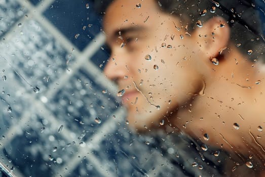 Close-up of a man in the bathroom