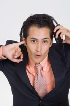 Portrait of a young man wearing headphones