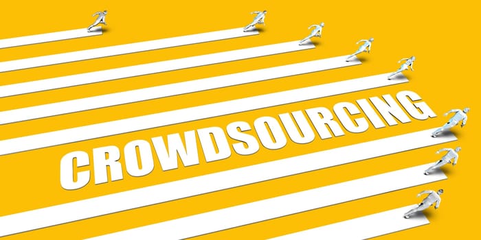 crowdsourcing Concept with Business People Running on Yellow