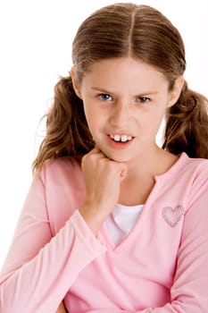 Portrait of a girl with her hand on her chin