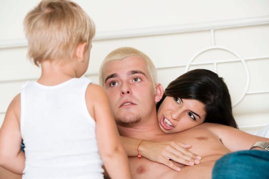 Parents talking to their son