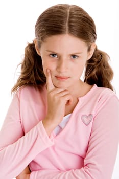 Portrait of a girl with her hand on her cheek