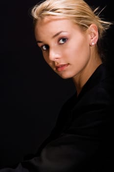 Portrait of a young woman looking serious