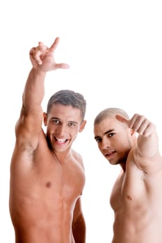 Portrait of two young men gesturing