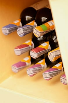 Close-up of wine bottles