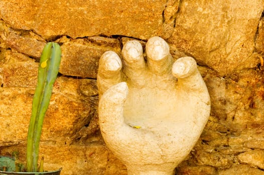 Close-up of a human hand carved on stone, Mexico