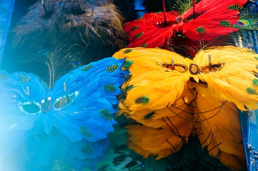 Close-up of multi-colored masquerade masks, New Orleans, Louisiana, USA