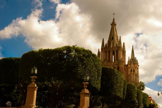 Low angle view of a cathedral, La Parroquia De San Miguel Arcangel Church, San Miguel De Allende, Guanajuato, Mexico