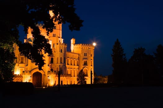 Building lit up at night, Czech Republic