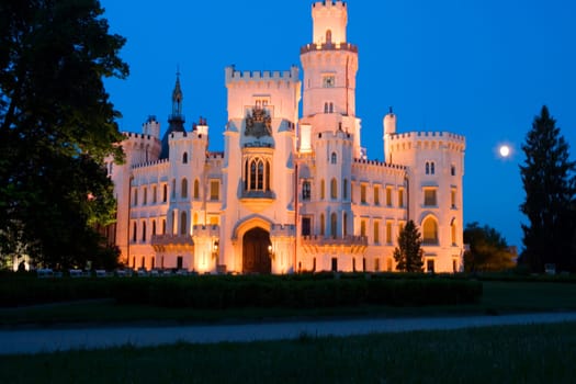 Building lit up at night, Czech Republic