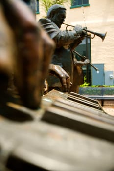 Close-up of statues of three musicians playing musical instruments, New Orleans, Louisiana, USA