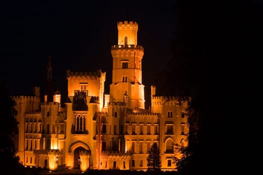Building lit up at night, Czech Republic